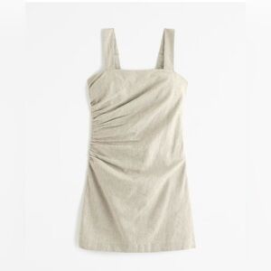 Abercrombie & Fitch Linen-Blend Ruched Squareneck Mini Dress (Beige)